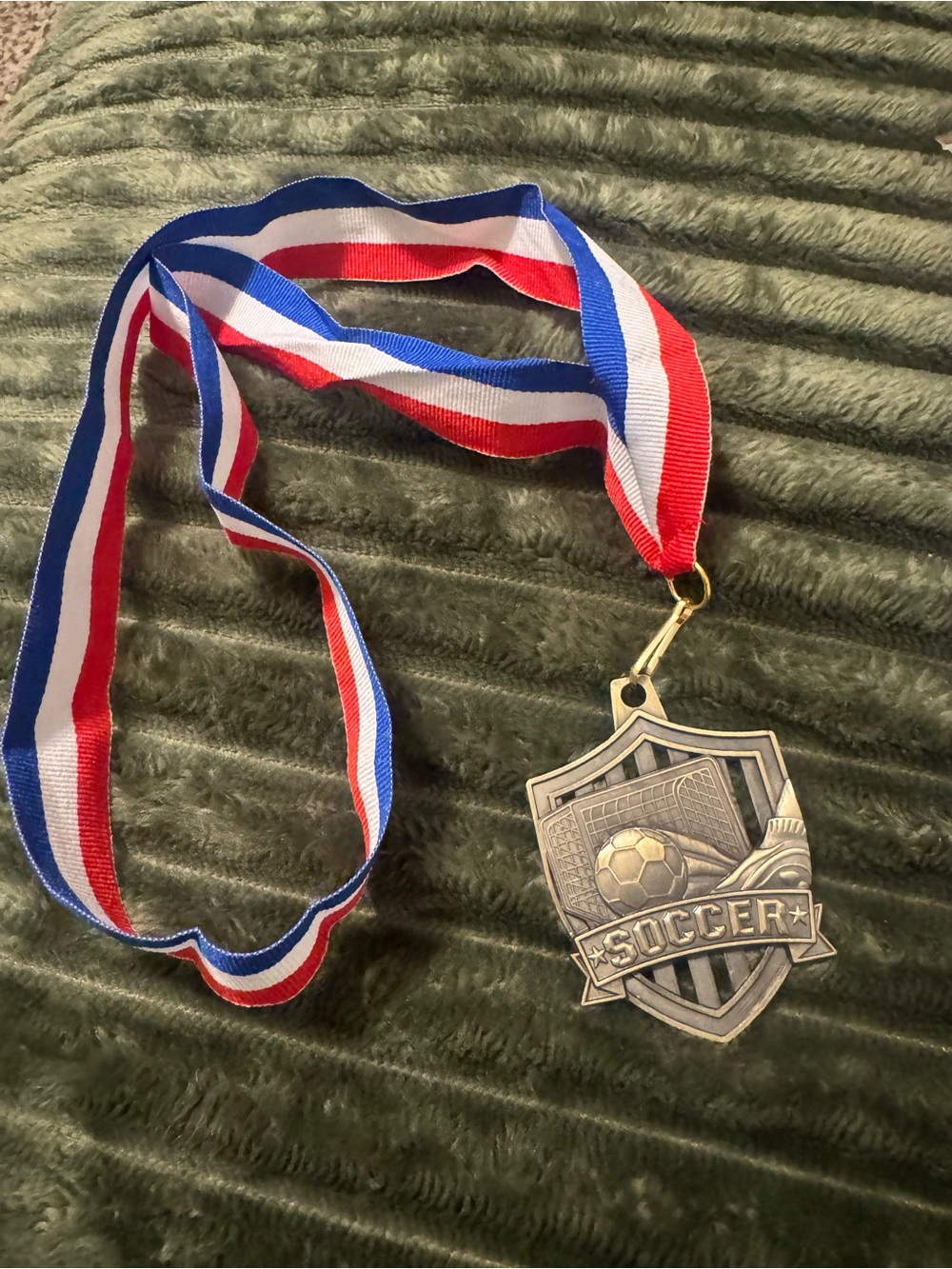 NWT - Soccer Medal with Red White Blue Ribbon